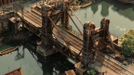 Enjoy the sight of a historic drawbridge from above.