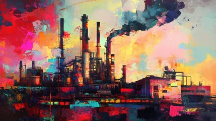 Obraz premium Industrial Sunset in Abstract Style
