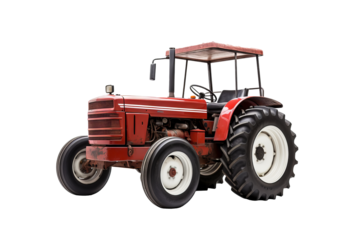 High-resolution PNG of a classic farm tractor isolated on transparent background for agricultural and farming design projects, ideal for creating realistic rural landscapes and farm equipment
