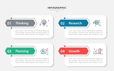 Business infographic template. 4 Step timeline journey. Process diagram, 4 options on white background, Infograph elements vector illustration.