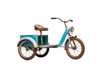 Vintage red tricycle isolated on transparent background, perfect for children’s toys, nostalgic decor, or retro-themed design projects in high-resolution png format