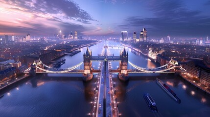 Naklejka premium historic Tower Bridge spanning the River Thames, with its iconic twin towers and a glass floor walkway offering breathtaking views of the city skyline