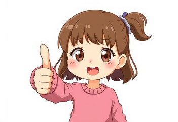 little girl with thumb up