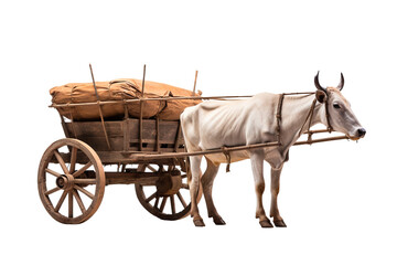 Traditional bullock cart isolated on transparent background, showcasing rustic wooden design and cultural heritage for vintage transportation concepts in digital artwork and creative design projects.