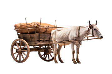 Traditional bullock cart isolated on transparent background, showcasing rustic wooden design and cultural heritage for vintage transportation concepts in digital artwork and creative design projects.
