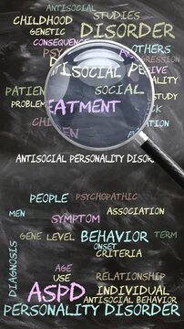 Antisocial Personality Disorder being studied, examined - under close inspection. Most important subjects and ideas closely related to antisocial personality disorder.