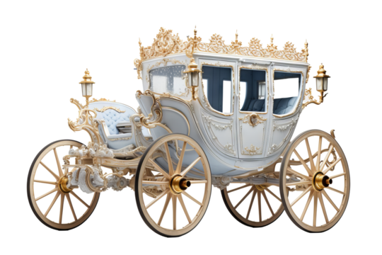 Elegant vintage carriage on transparent background isolated in PNG format, perfect for historical illustrations, antique-themed designs, and creative graphic projects classic horse-drawn vehicle
