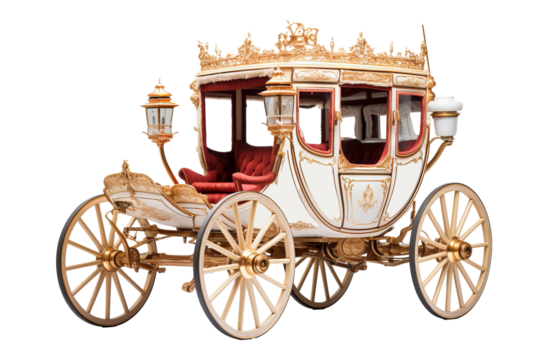 Elegant vintage carriage on transparent background isolated in PNG format, perfect for historical illustrations, antique-themed designs, and creative graphic projects classic horse-drawn vehicle
