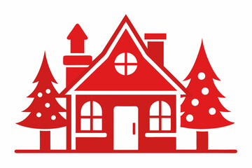 Fototapeta premium Christmas home, one-color vector, holiday house, Christmas design, festive home, monochrome 