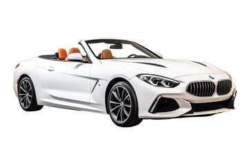 Fototapeta premium Convertible car isolated on transparent background, png format showcasing sleek modern vehicle design ideal for digital illustrations, automotive advertisements, and design projects needing versatile 