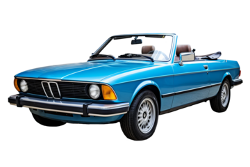 Convertible car isolated on transparent background, png format showcasing sleek modern vehicle design ideal for digital illustrations, automotive advertisements, and design projects needing versatile 