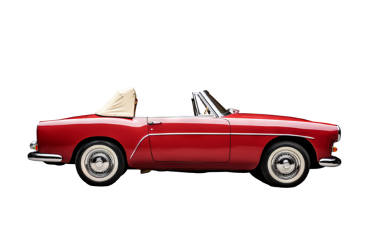 Convertible car isolated on transparent background, png format showcasing sleek modern vehicle design ideal for digital illustrations, automotive advertisements, and design projects needing versatile 
