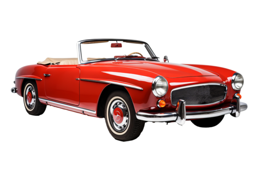 Convertible car isolated on transparent background, png format showcasing sleek modern vehicle design ideal for digital illustrations, automotive advertisements, and design projects needing versatile 