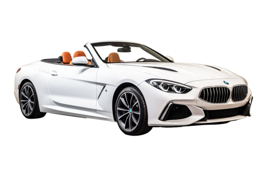 Convertible car isolated on transparent background, png format showcasing sleek modern vehicle design ideal for digital illustrations, automotive advertisements, and design projects needing versatile 