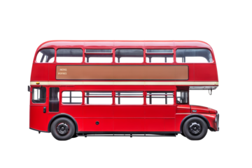 High-quality png image of a classic red double-decker bus isolated on transparent background for urban transportation designs and digital artwork projects