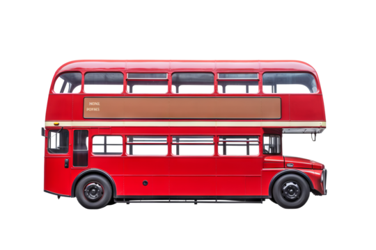 High-quality png image of a classic red double-decker bus isolated on transparent background for urban transportation designs and digital artwork projects