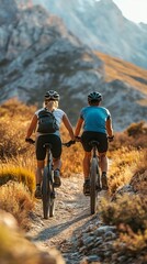 Cyclists on a Scenic Mountain Trail