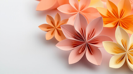 Fototapeta premium flower petals, flower background, paper folding, paper-made flower backdrop, handmade, craft, floral background, plumeria, tropical 