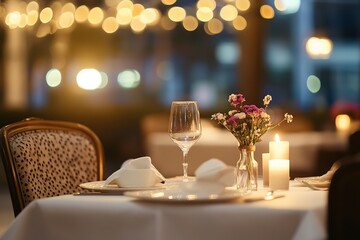 Elegant dinner table setup with candles and flowers