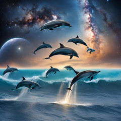 Fototapeta premium dolphins at night