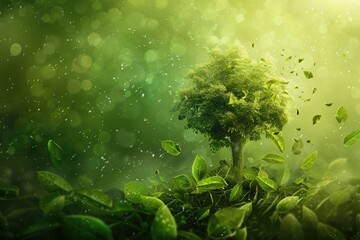 World Environment Day Poster  Nature Conservation 5 June. Leaf Tree Green Energy Ecology.