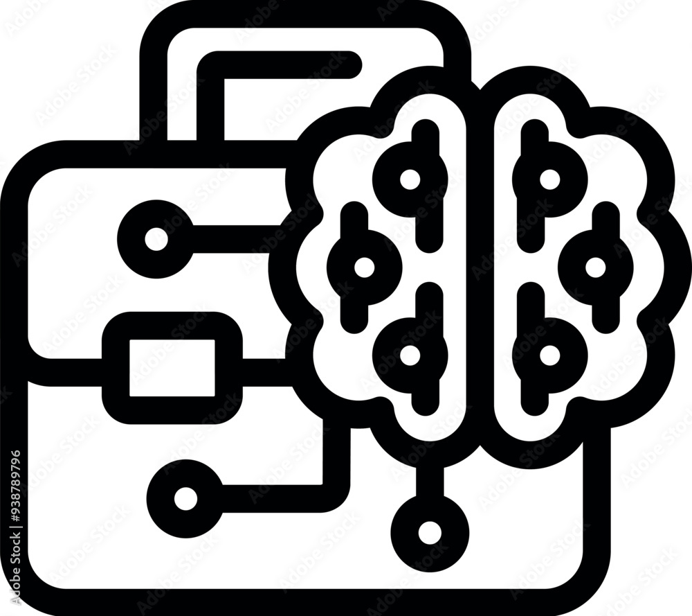 Poster briefcase icon is being merged with a brain, symbolizing the integration of artificial intelligence 