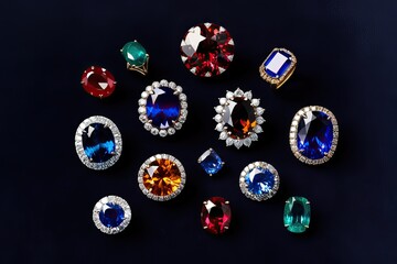 Elegant Arrangements of Heritage Gemstones on Dark Velvet: A Luxurious Backdrop Highlighting Wealth and Investment