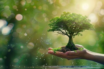 Volunteers plant trees to save environment and promote sustainability.