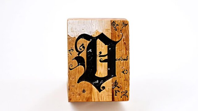 Wooden Letter D Carved With Intricate Designs on a Light Background Generative AI