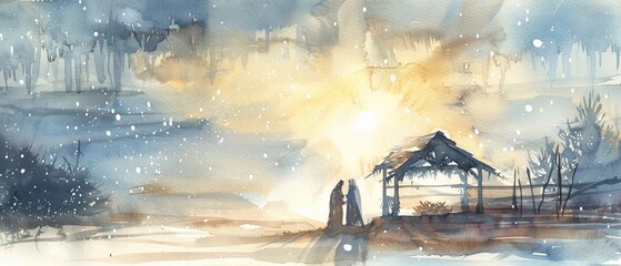 Hand-painted watercolor nativity scene
