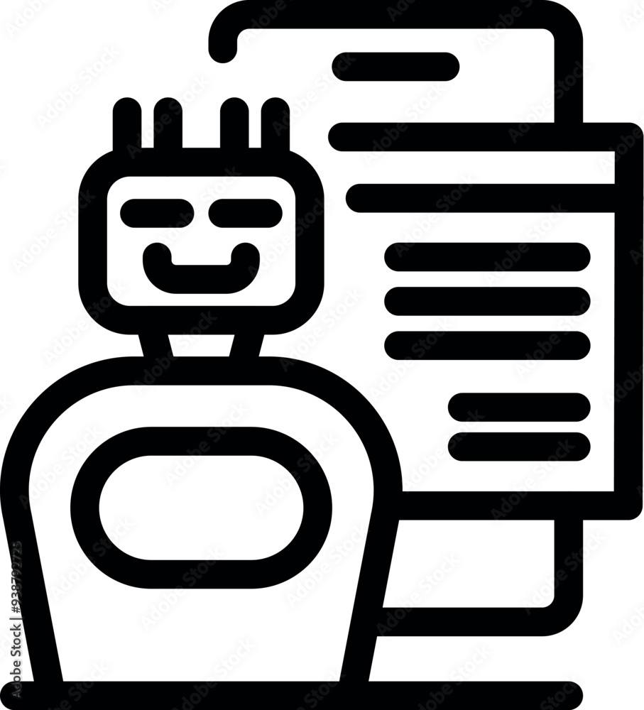 Poster happy robot is processing data with a smile, showcasing the positive potential of ai in data analysi