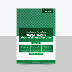 Medical flyer design, creative stylish flyer template, vector template in A4 size, green color modern flyer, perfect for creative professional business, vector template. print ready. stylish flyer
