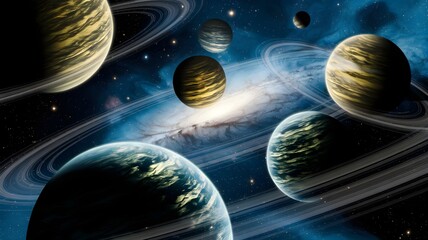 3D representation of delightful vast scene with planets. Great computerized space craftsmanship in 5K - realistic visualization