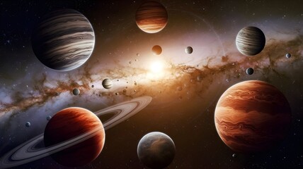3D portrayal of superb huge scene with planets. Extraordinary electronic space craftsmanship in 5K - realistic visualization