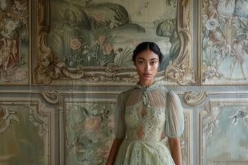 Obraz premium Elegant Woman in Vintage Attire by Classical Murals
