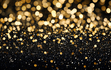 Black background with gold glitter gradient. Shimmering golden gradually fades into the deep black, creating a luxurious and sophisticated effect
