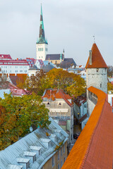 Eastern Europe, Baltic States, Estonia, Tallinn. old town, along the city walls. Roof tops....