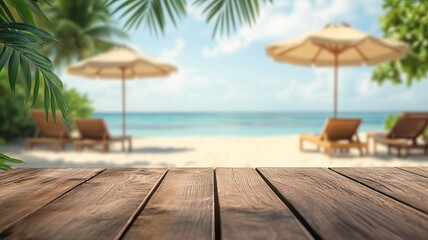 Obraz premium Wood table top on blur Christmas tree in snowfall background - can be used for display or montage your products