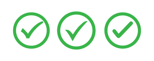 Green Check mark vector icon set on white background. Checkmark Illustration. Correct vote choose, green tick mark icon, symbol. yes , right concept. vector illustration eps 10.