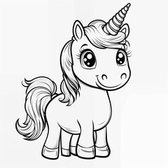 Cute kawaii unicorn vector illustration for coloring book