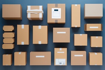 Obraz premium Multiview Showcase of Shipping Boxes and Parcels for Logistics and Delivery Solutions