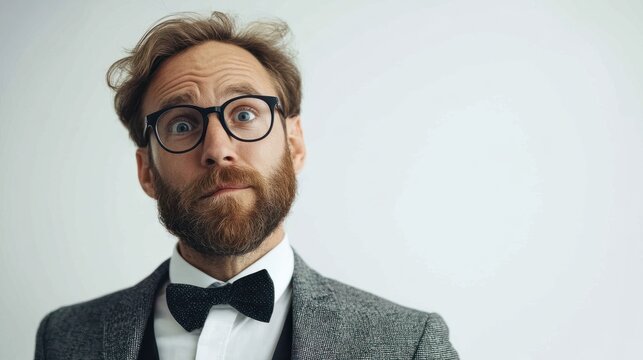 Gesch&Atilde;&curren;ftsmann vor wei&Atilde;em Hintergrund l&Atilde;&curren;chelt in die Kamera