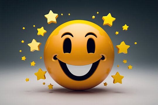 Ecstatic Three-Dimensional Emoticon with Smiley Face and Stars