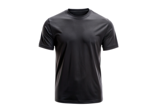 A plain black short-sleeved t-shirt isolated on a white background