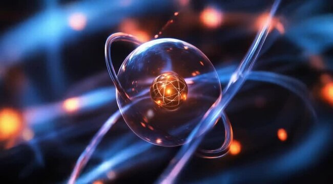 Scene illustration of atom energy , Camera slow motion with different angles