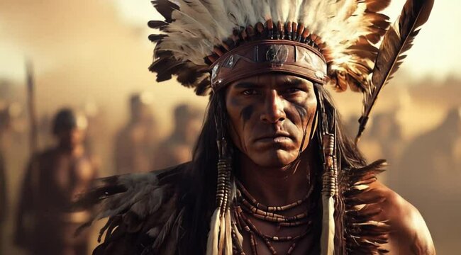 Scene of Indian warrior with the army on the background, Camera slow motion with different angles