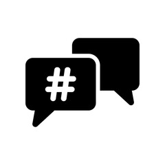 Topic icon with two speech bubbles and hashtag symbol for social media discussions