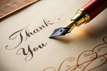 Fototapeta premium The ink-dipped calligraphy pen pauses mid-air, poised to add a flourish to the elegant cursive script that reads 