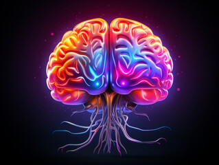 Obraz premium Outstanding Vibrant digital illustration of the human brain: artistic neural network concept