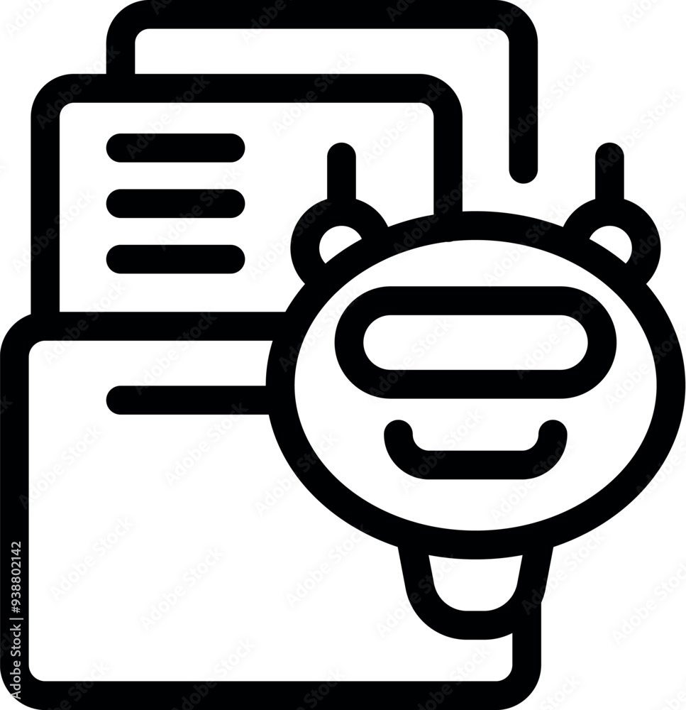 Poster friendly robot is processing digital documents, representing the concept of artificial intelligence 